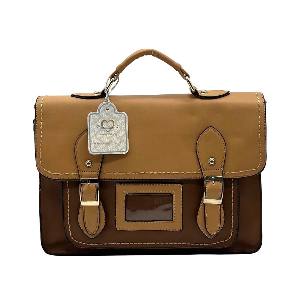 Move & Moda Brown Faux Leather Work Convertible Crossbody Briefcase